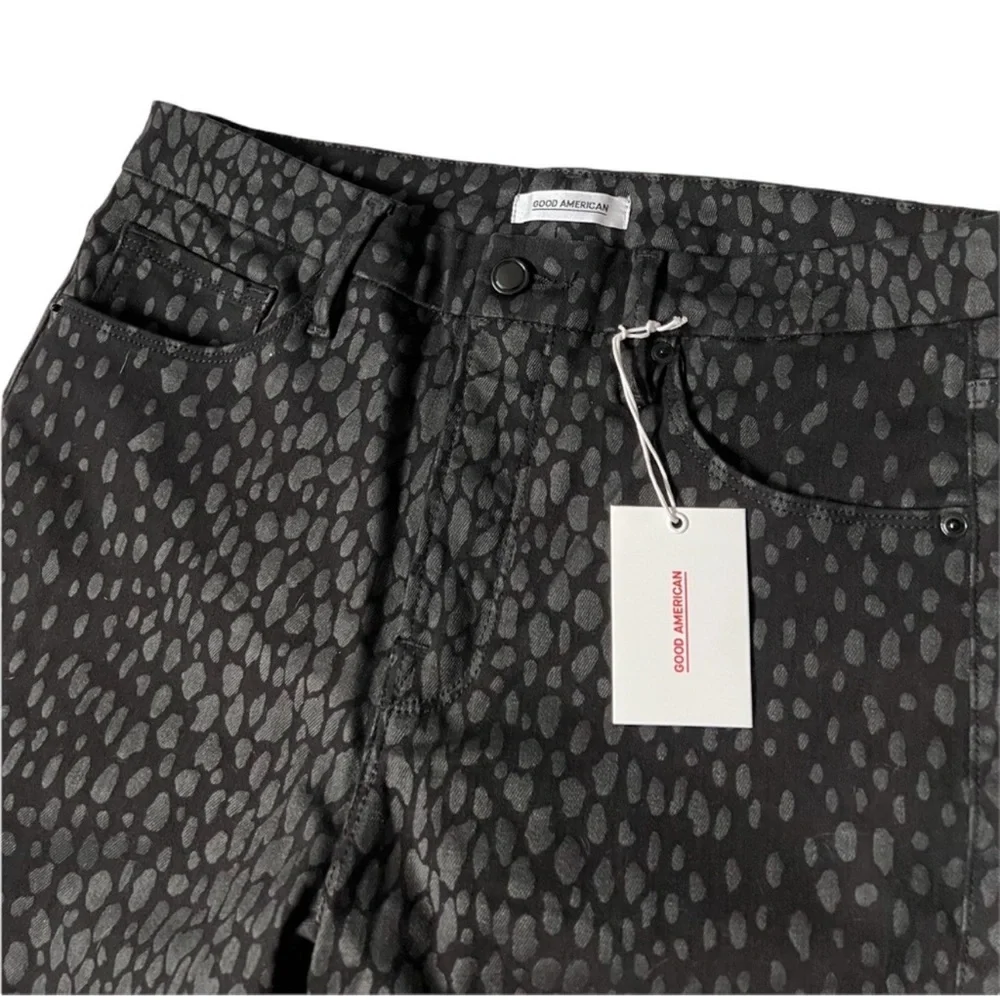 Good American Good Legs Crop Animal Print Jean Size 27 / 4 Black STRETCH! - Picture 2 of 15